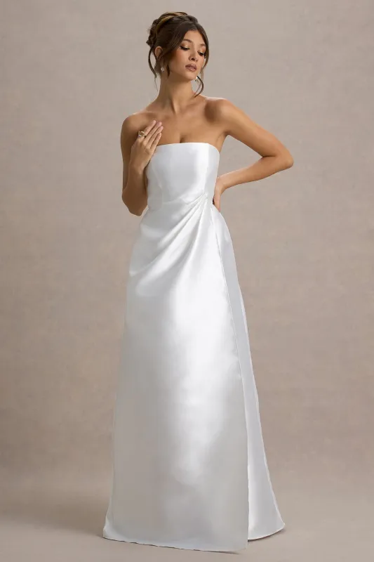 Universe | White Bandeau Split Puff-Skirt Maxi Dress sold by Club L London