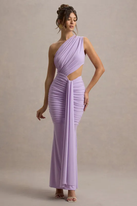 Beline | Lavender One-Shoulder Cut-Out Maxi Dress With Drape sold by Club L London