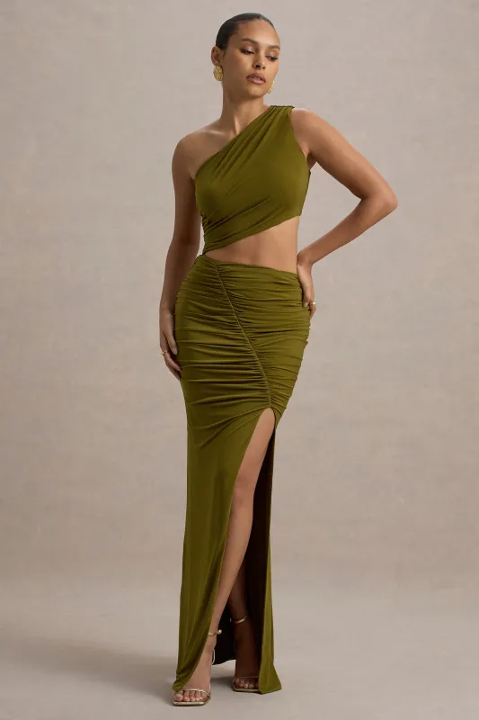 Sena | Green Asymmetric Maxi Dress With Cut Out Details sold by Club L London