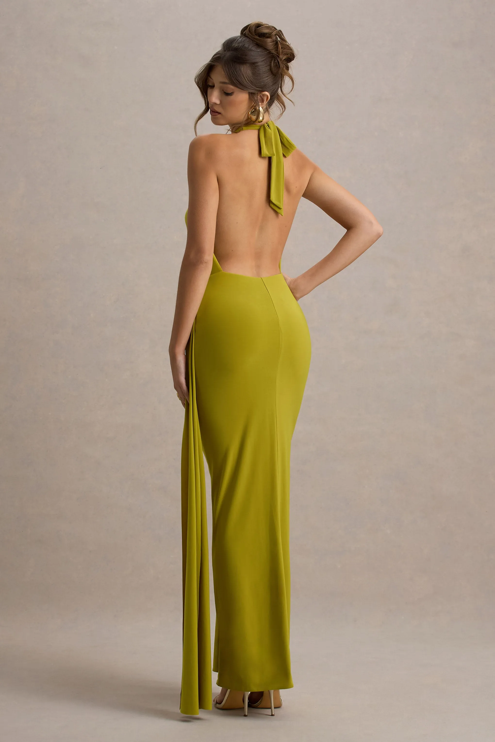 Rosina | Green Halter-Neck Draped Maxi Dress With Sash sold by Club L London product image thumbnail 2