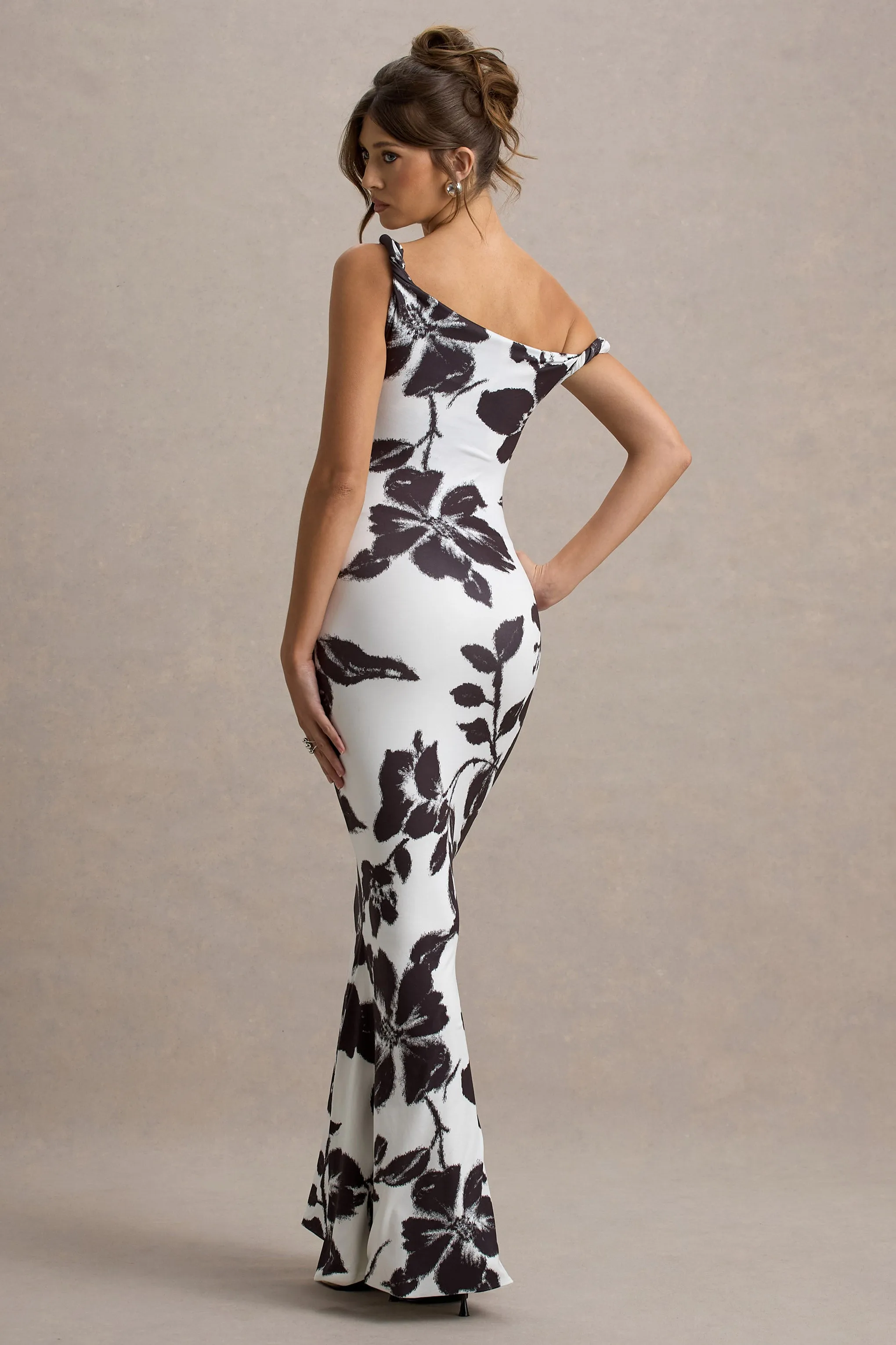Lita | Monochrome Floral Print Twisted Asymmetric Maxi Dress sold by Club L London product image thumbnail 2