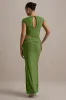 Pia | Green Short-Sleeve Maxi Dress With Cut-Out sold by Club L London