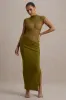 Asia | Green Sheer Short-Sleeve Draped Maxi Dress sold by Club L London