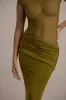 Asia | Green Sheer Short-Sleeve Draped Maxi Dress sold by Club L London