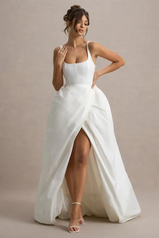 Infinite | White Strappy Maxi Dress With Volume High-Low Skirt sold by Club L London