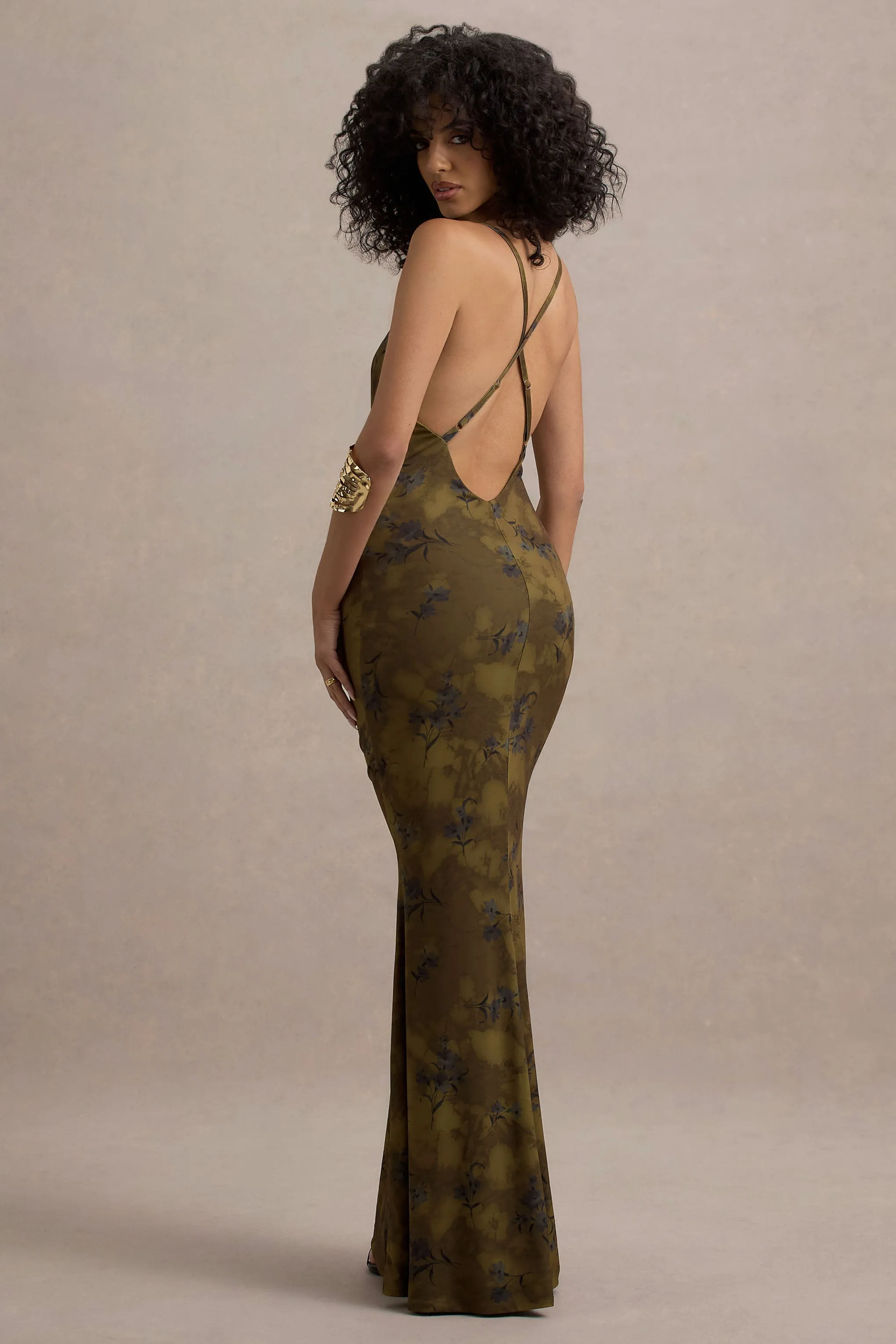 Allana | Yellow Floral Print Cowl-Neck Open-Back Maxi Dress sold by Club L London product image thumbnail 2