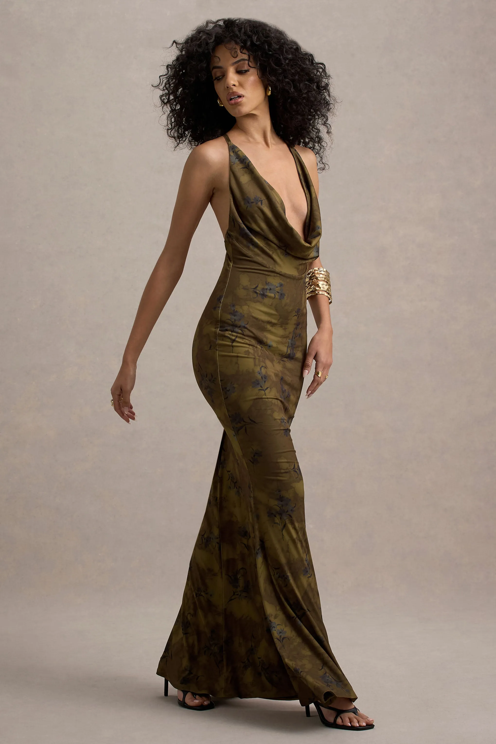 Allana | Yellow Floral Print Cowl-Neck Open-Back Maxi Dress sold by Club L London product image thumbnail 5