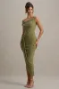 Angelique | Olive Green Twisted Asymmetric Maxi Dress sold by Club L London