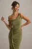 Angelique | Olive Green Twisted Asymmetric Maxi Dress sold by Club L London