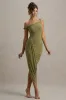 Angelique | Olive Green Twisted Asymmetric Maxi Dress sold by Club L London