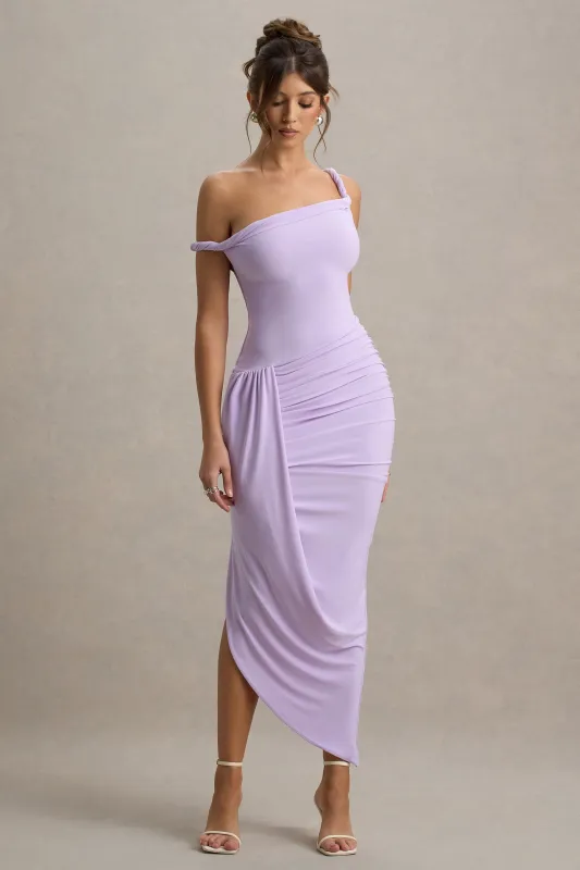 Angelique | Lilac Twisted Asymmetric Maxi Dress sold by Club L London