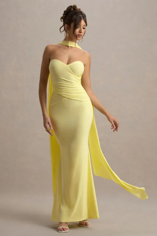 Rosabel | Lemon Sweetheart Maxi Dress With Sash made by Club L London