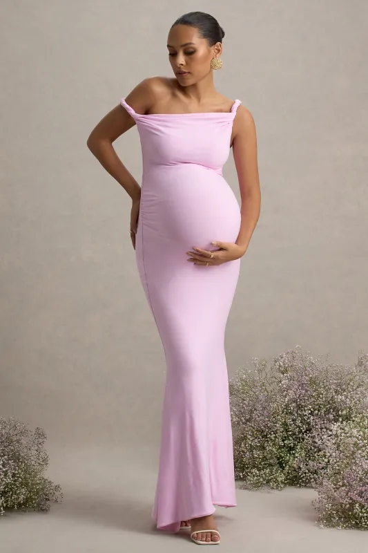 Lita | Pink Twisted Asymmetric Maternity Maxi Dress sold by Club L London