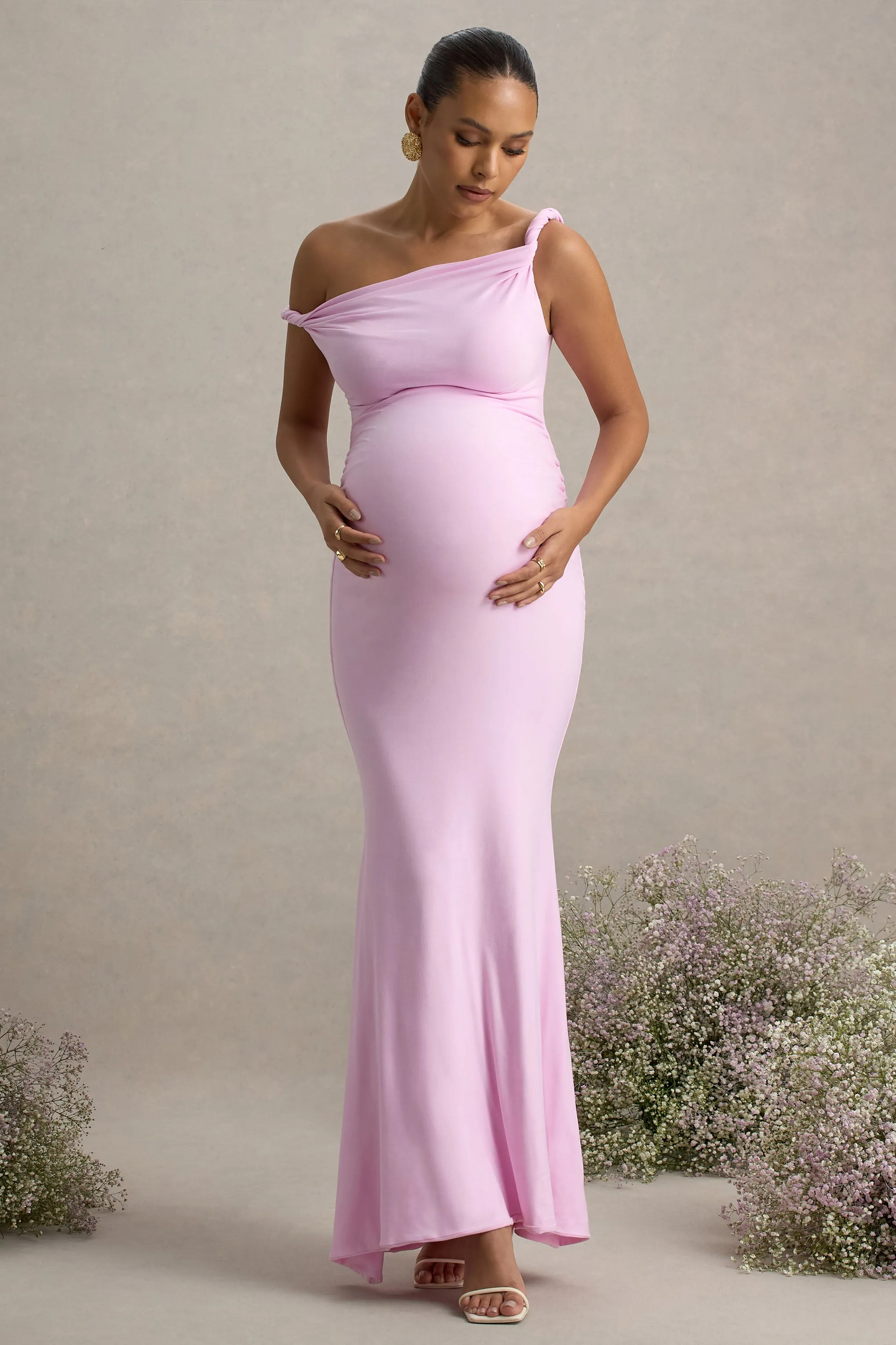 Lita | Pink Twisted Asymmetric Maternity Maxi Dress sold by Club L London product image thumbnail 4