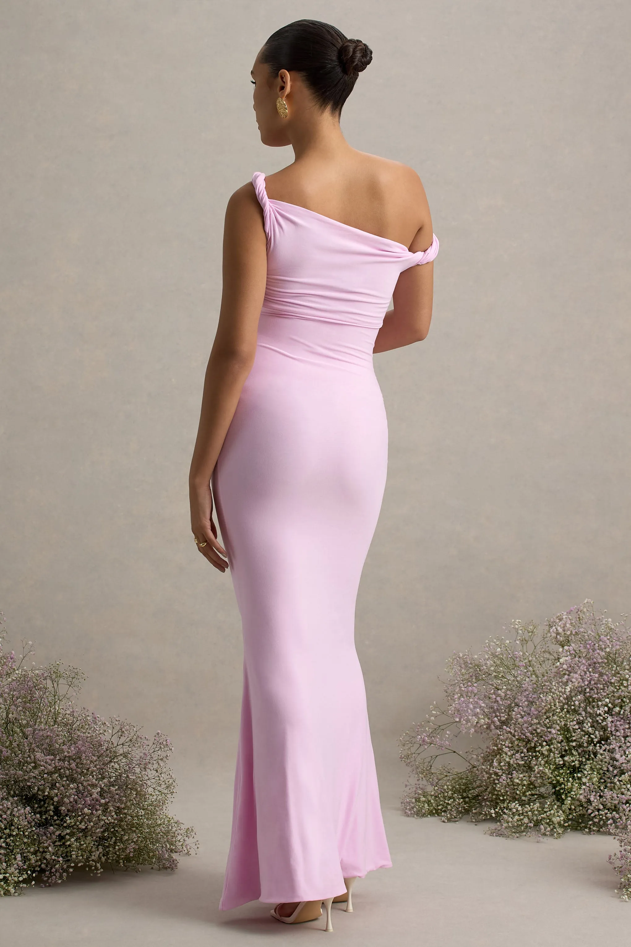 Lita | Pink Twisted Asymmetric Maternity Maxi Dress sold by Club L London product image thumbnail 2