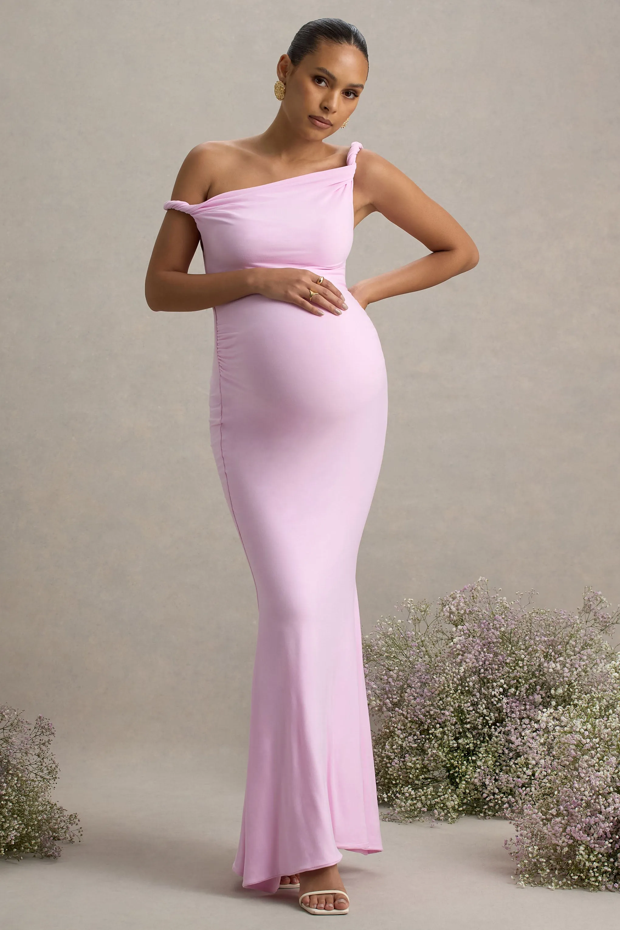 Lita | Pink Twisted Asymmetric Maternity Maxi Dress sold by Club L London product image thumbnail 5