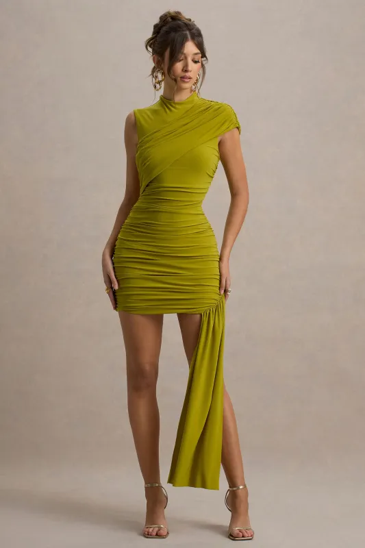Nocturnal | Green Ruched Mini Dress With Sash sold by Club L London
