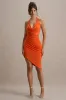 Vivia | Orange Plunge-Neck Ruched Mini Dress sold by Club L London