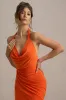 Vivia | Orange Plunge-Neck Ruched Mini Dress sold by Club L London