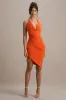 Vivia | Orange Plunge-Neck Ruched Mini Dress sold by Club L London