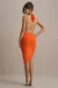 Vivia | Orange Plunge-Neck Ruched Mini Dress sold by Club L London