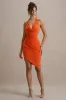 Vivia | Orange Plunge-Neck Ruched Mini Dress sold by Club L London