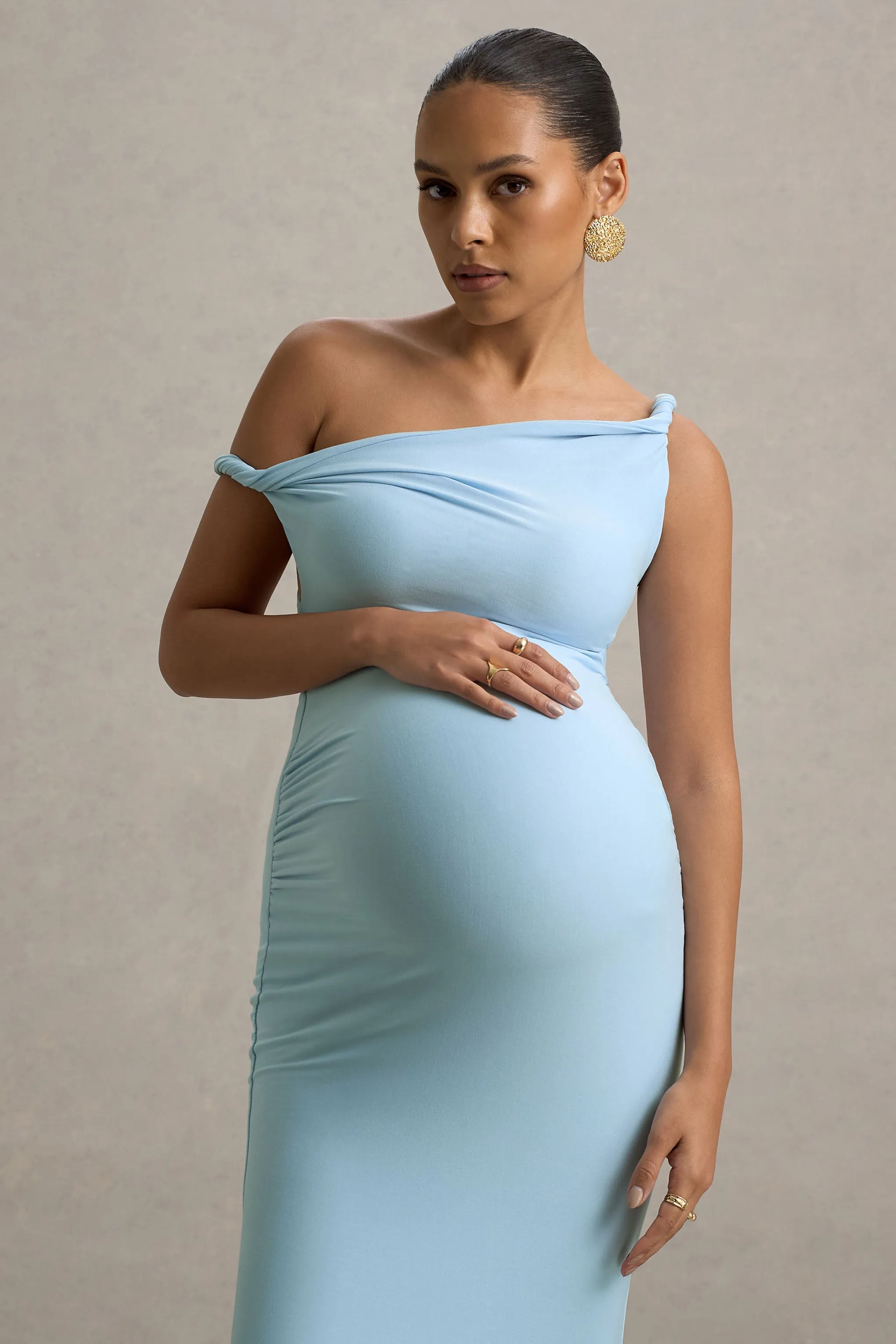 Lita | Powder Blue Twisted Asymmetric Maternity Maxi Dress sold by Club L London product image thumbnail 3