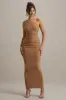 Dalarie | Brown One-Shoulder Gathered Maxi Dress sold by Club L London