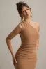 Dalarie | Brown One-Shoulder Gathered Maxi Dress sold by Club L London