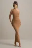 Dalarie | Brown One-Shoulder Gathered Maxi Dress sold by Club L London