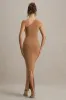 Dalarie | Brown One-Shoulder Gathered Maxi Dress sold by Club L London