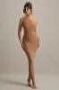 Dalarie | Brown One-Shoulder Gathered Maxi Dress sold by Club L London