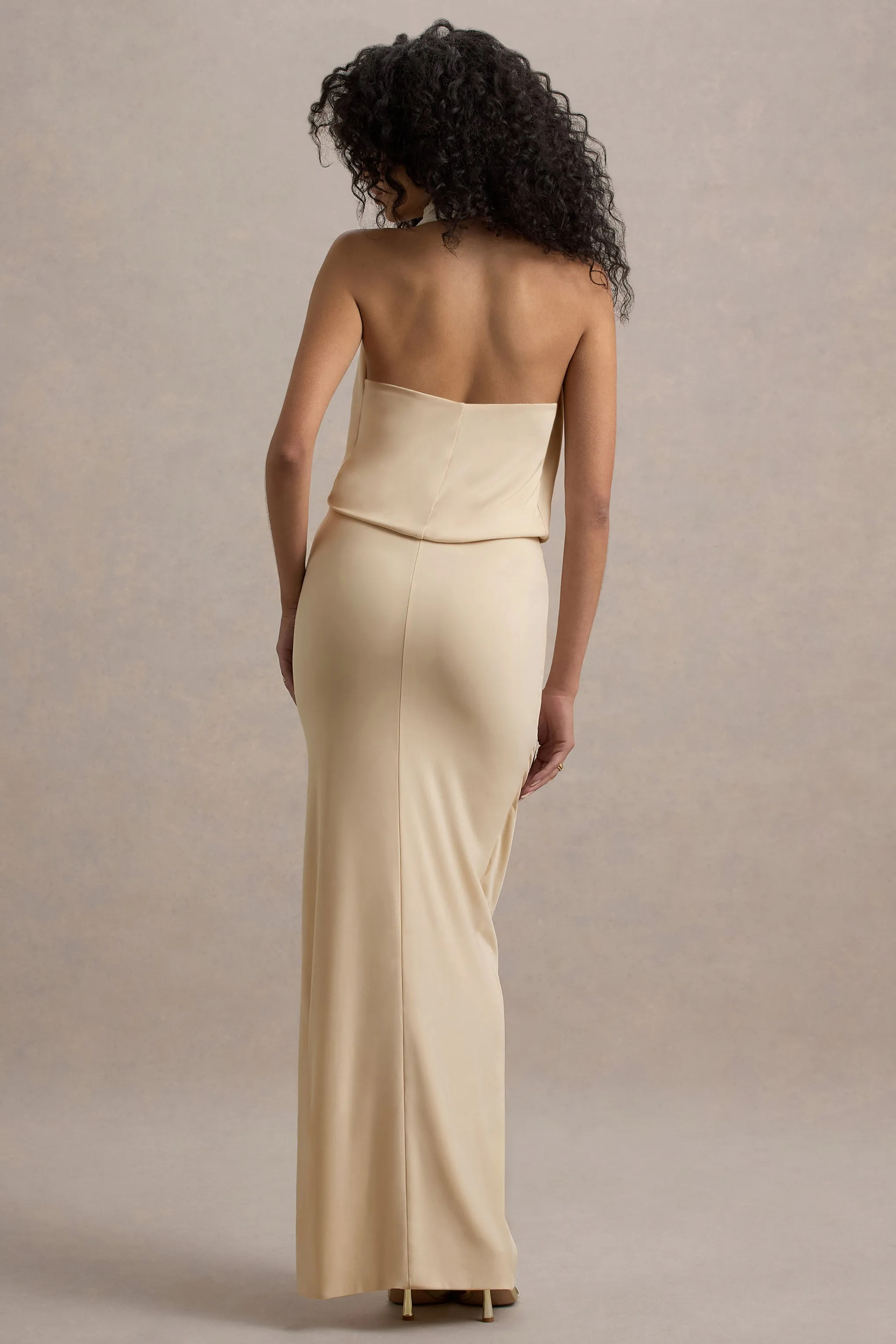 Hayden | Sand High-Neck Draped Split Maxi Dress sold by Club L London product image thumbnail 2