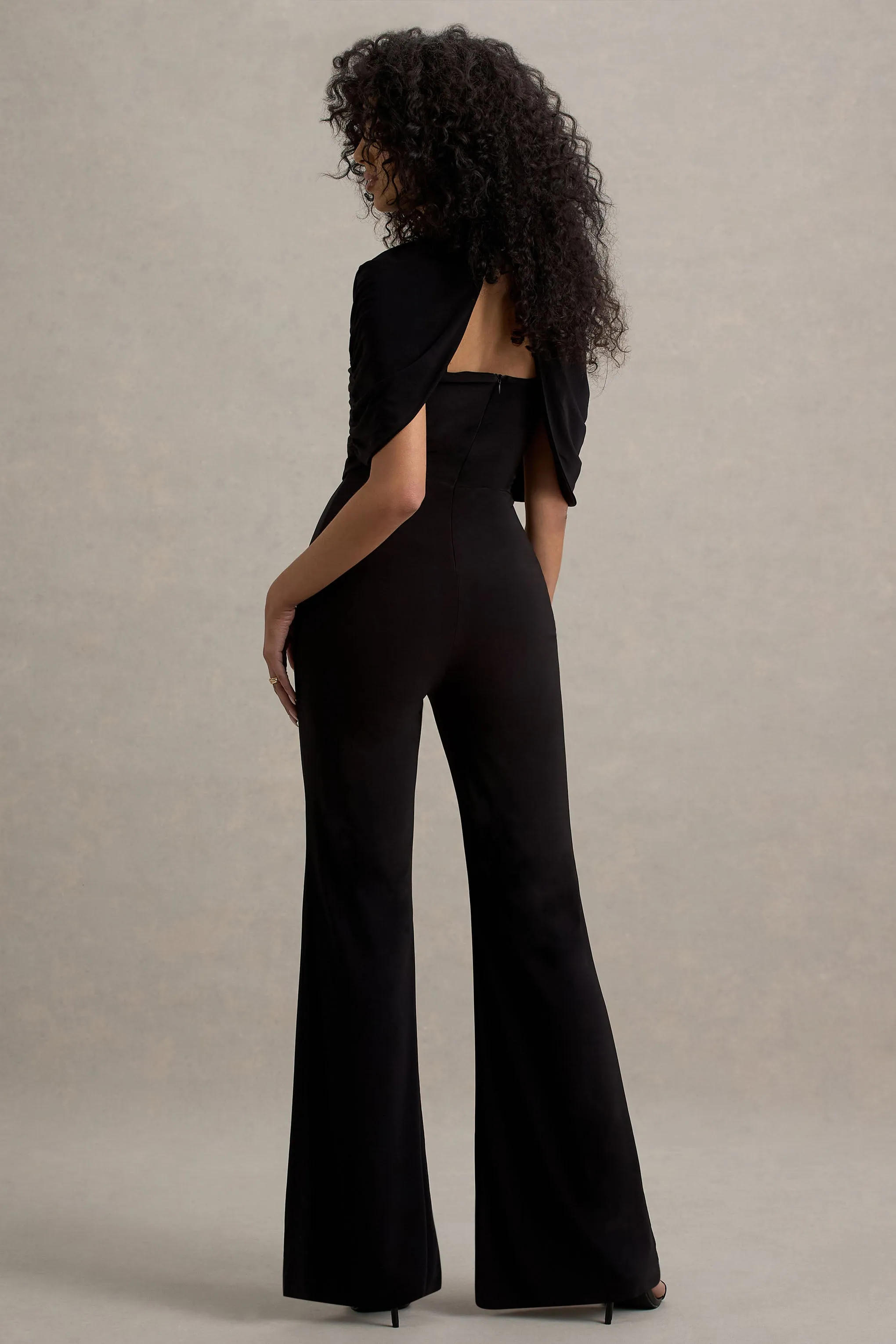 Isoline | Black Twist Cape Flared-Leg Jumpsuit sold by Club L London product image thumbnail 2