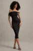 Skye | Black Twisted Bardot Midi Dress sold by Club L London