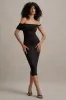 Skye | Black Twisted Bardot Midi Dress sold by Club L London