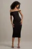 Skye | Black Twisted Bardot Midi Dress sold by Club L London