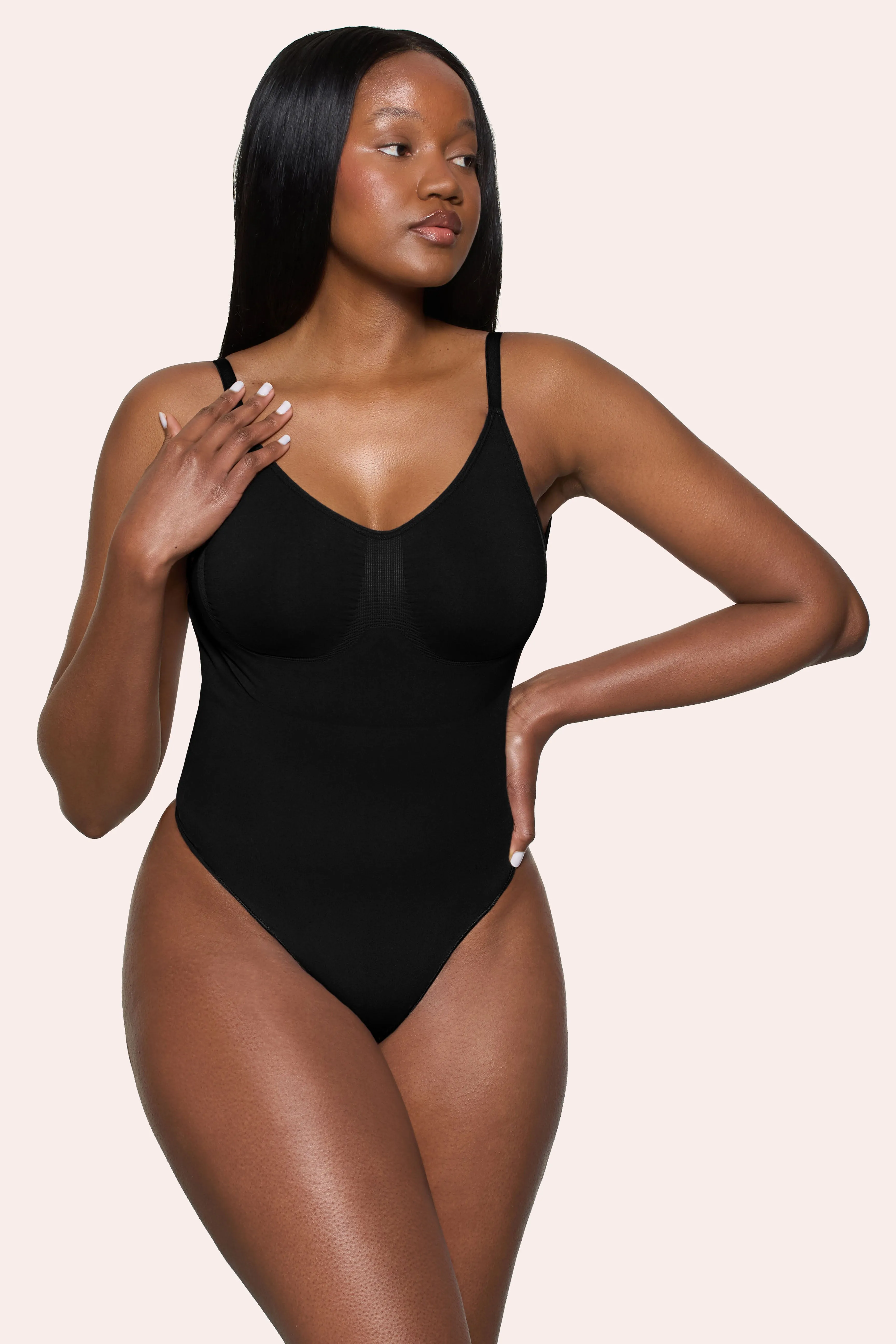 BOOMBA | Black Bodysuit Thong Shapewear sold by Club L London