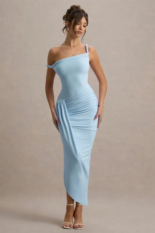Angelique | Powder Blue Twisted Asymmetric Maxi Dress sold by Club L London