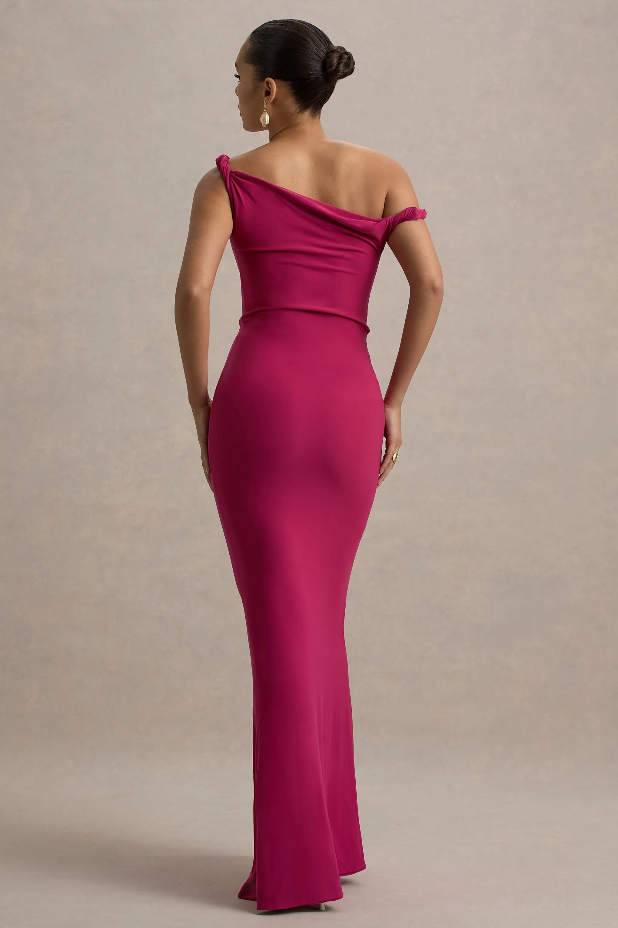 Lita | Hot Pink Twisted Asymmetric Maxi Dress sold by Club L London product image thumbnail 2