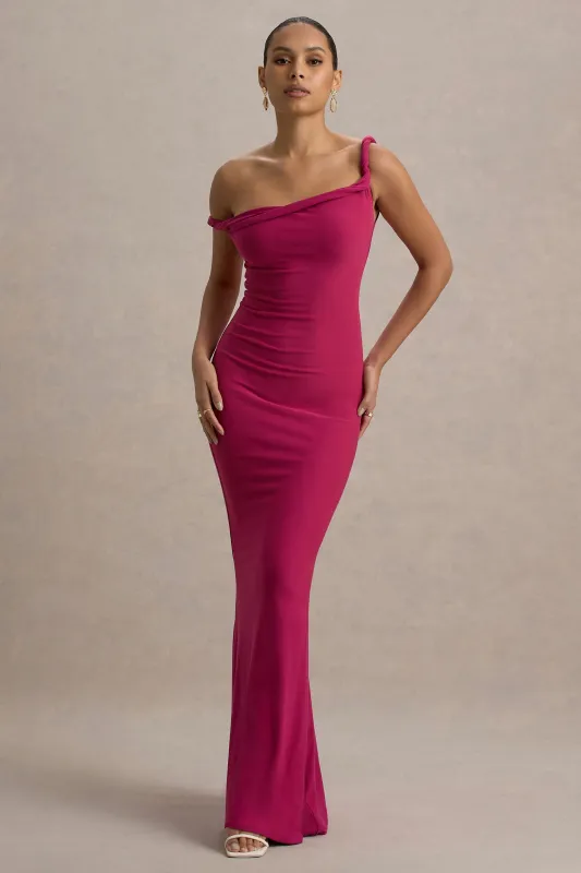 Lita | Hot Pink Twisted Asymmetric Maxi Dress sold by Club L London