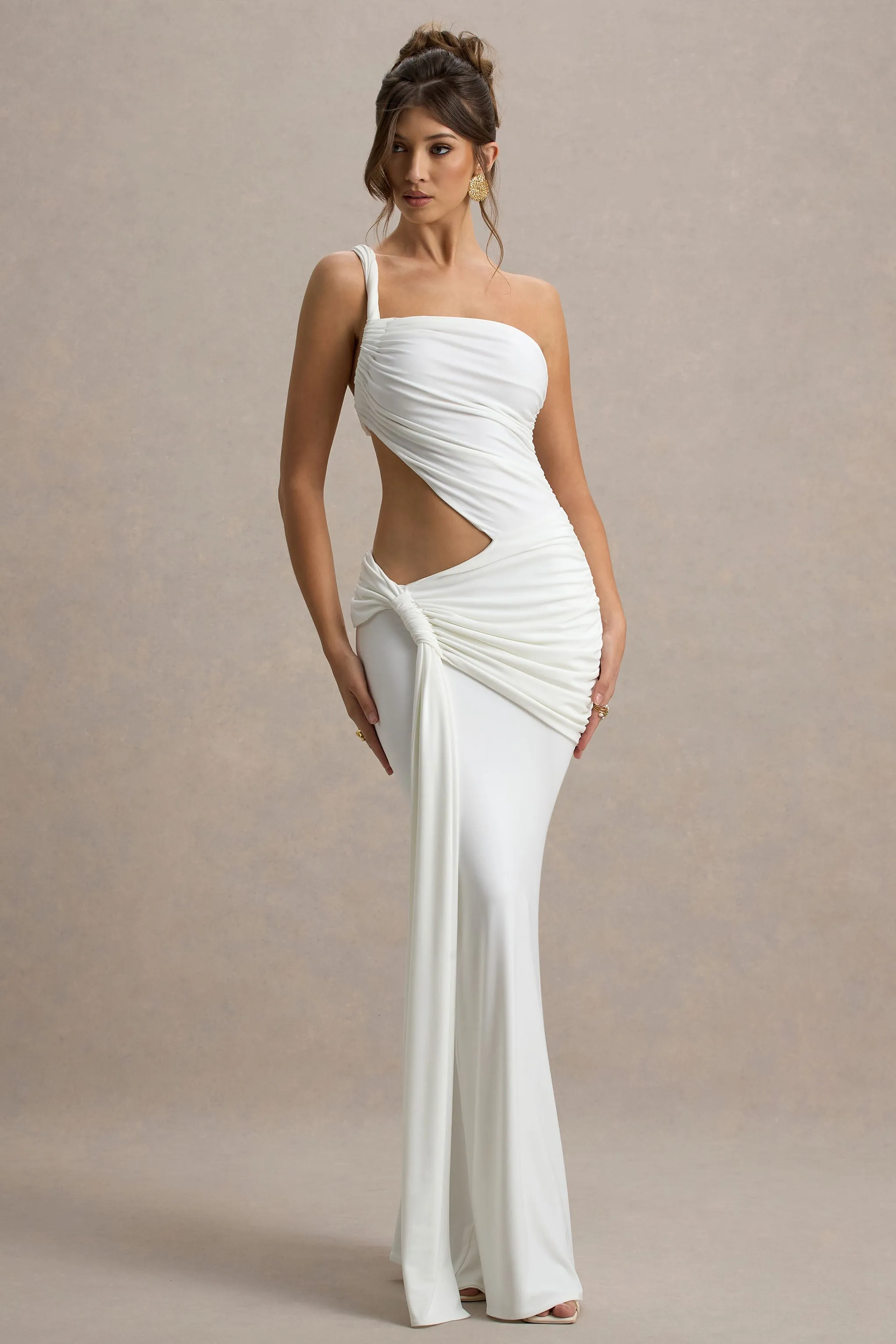 Giovanna | White Asymmetric Maxi Dress With Wrap Skirt sold by Club L London