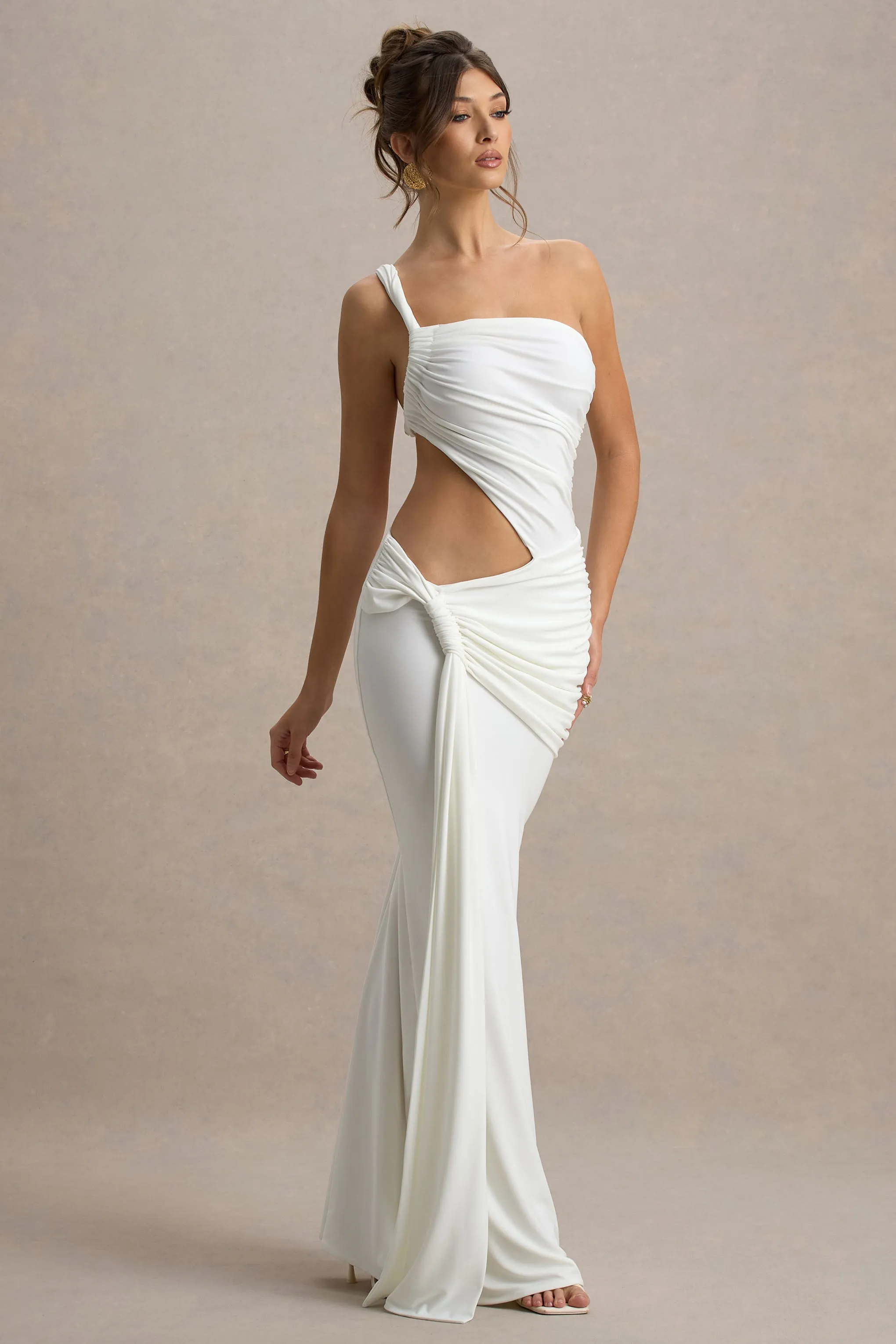 Giovanna | White Asymmetric Maxi Dress With Wrap Skirt sold by Club L London product image thumbnail 5