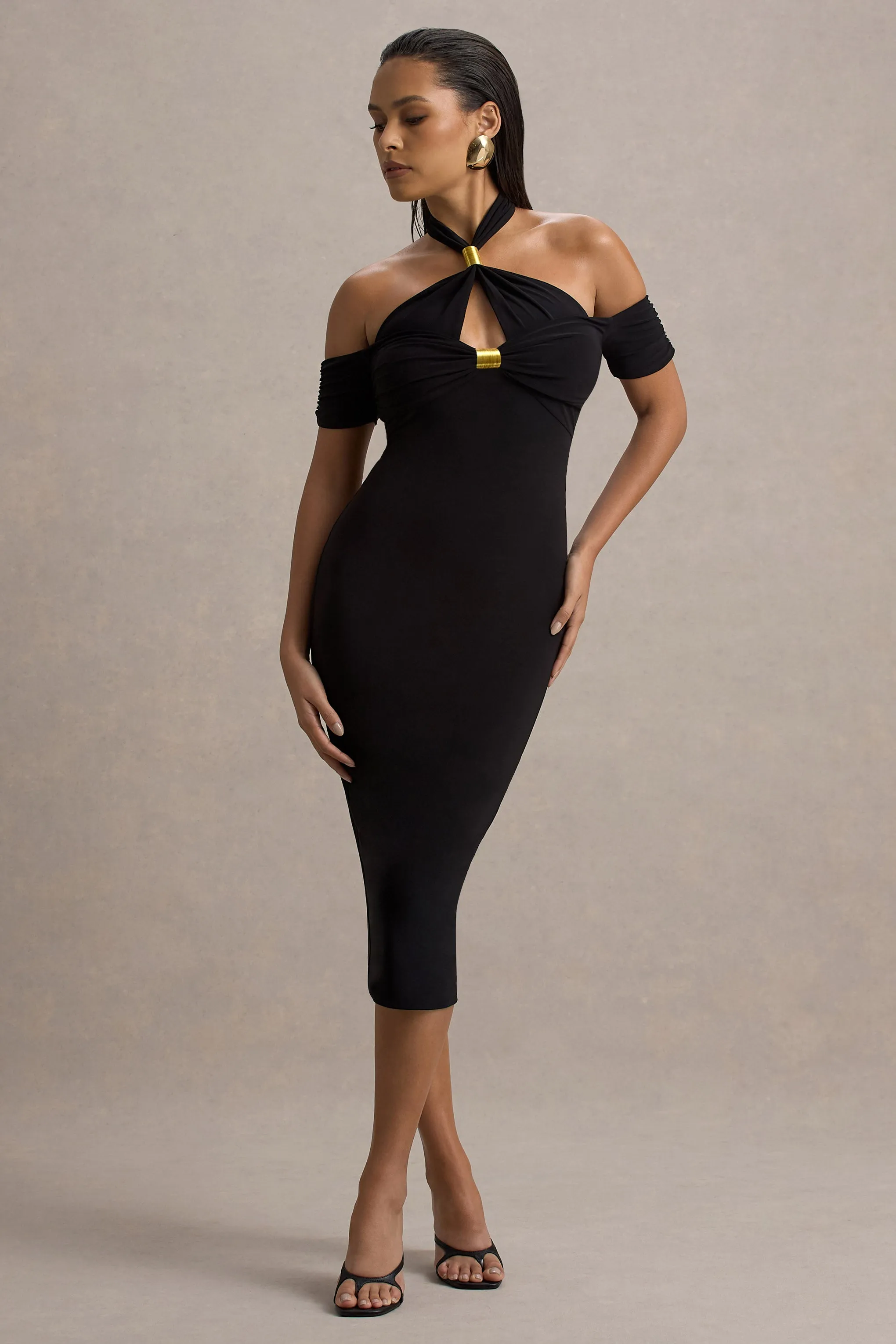 Selvina | Black Cut-Out Halter-Neck Midi Dress sold by Club L London product image thumbnail 4
