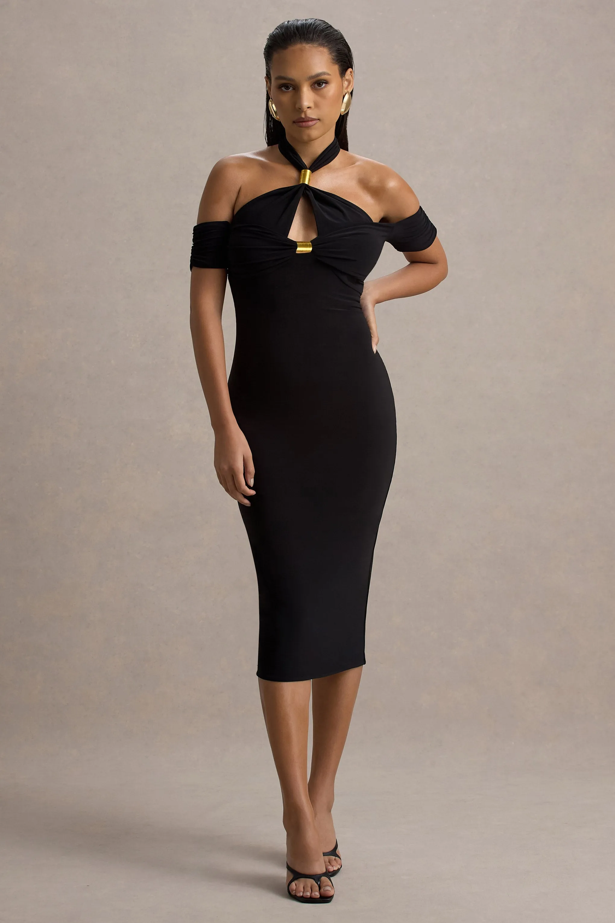 Selvina | Black Cut-Out Halter-Neck Midi Dress sold by Club L London product image thumbnail 5