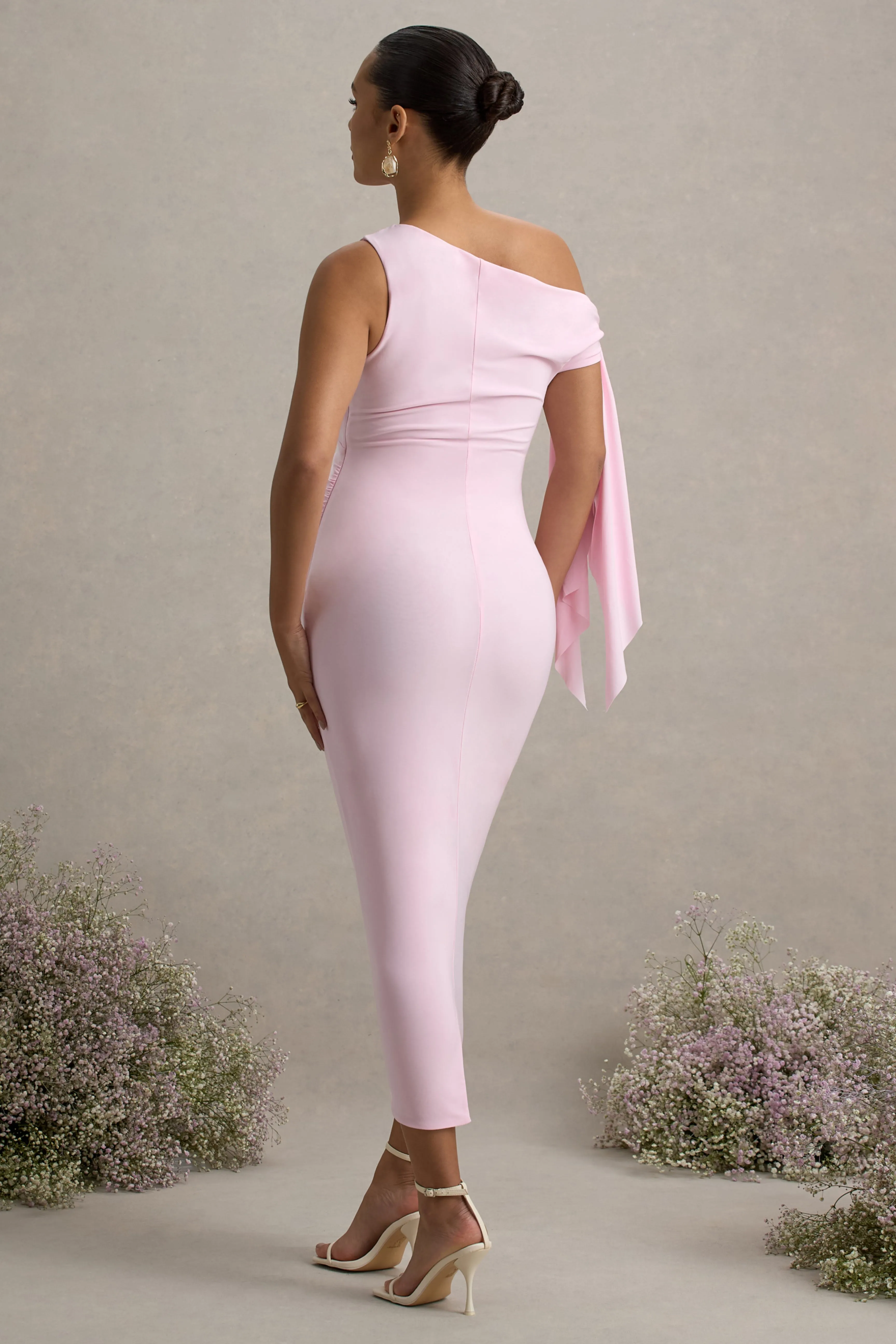 Katarine | Pink Asymmetric Knot Maternity Midi Dress sold by Club L London product image thumbnail 2