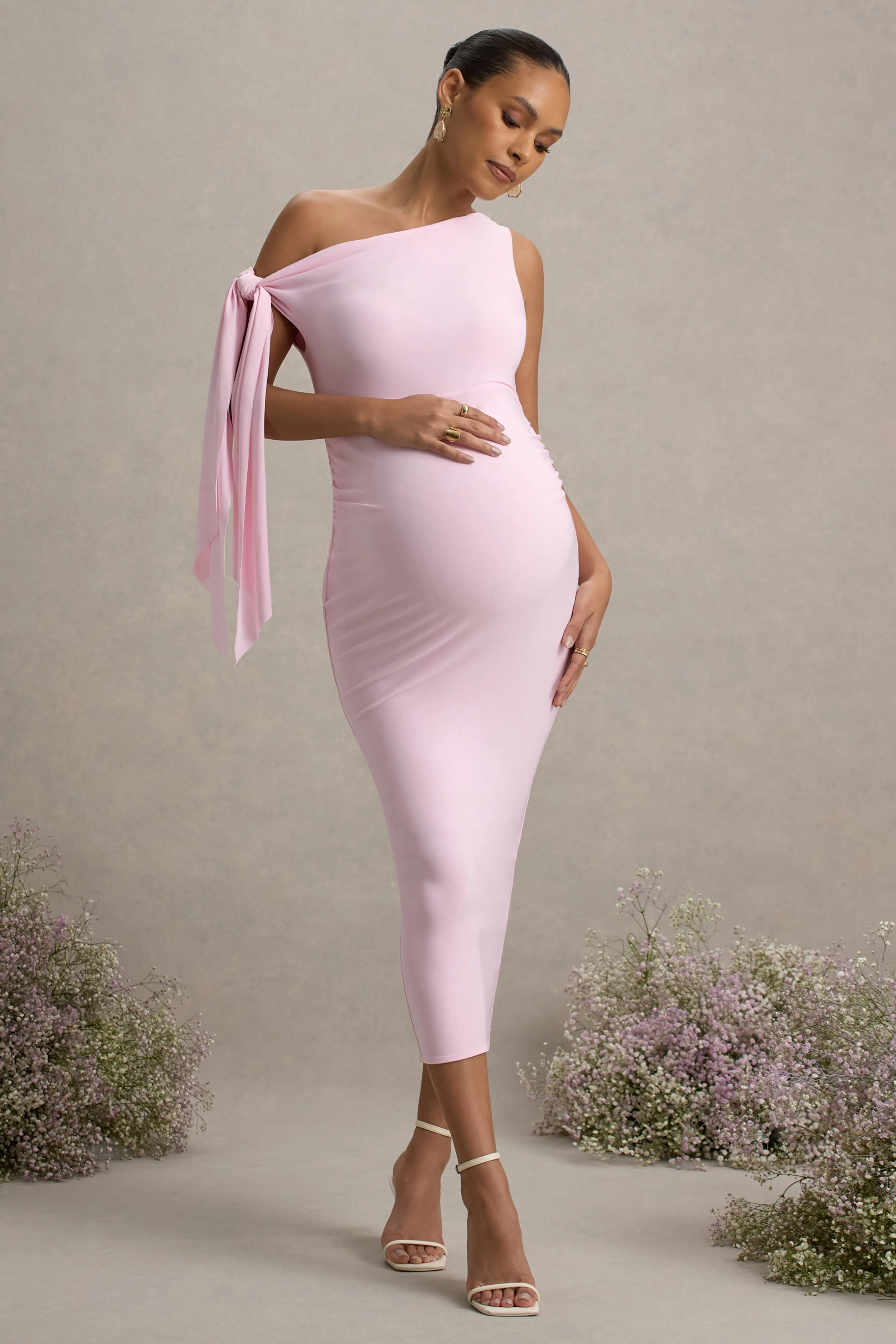 Katarine | Pink Asymmetric Knot Maternity Midi Dress sold by Club L London product image thumbnail 5