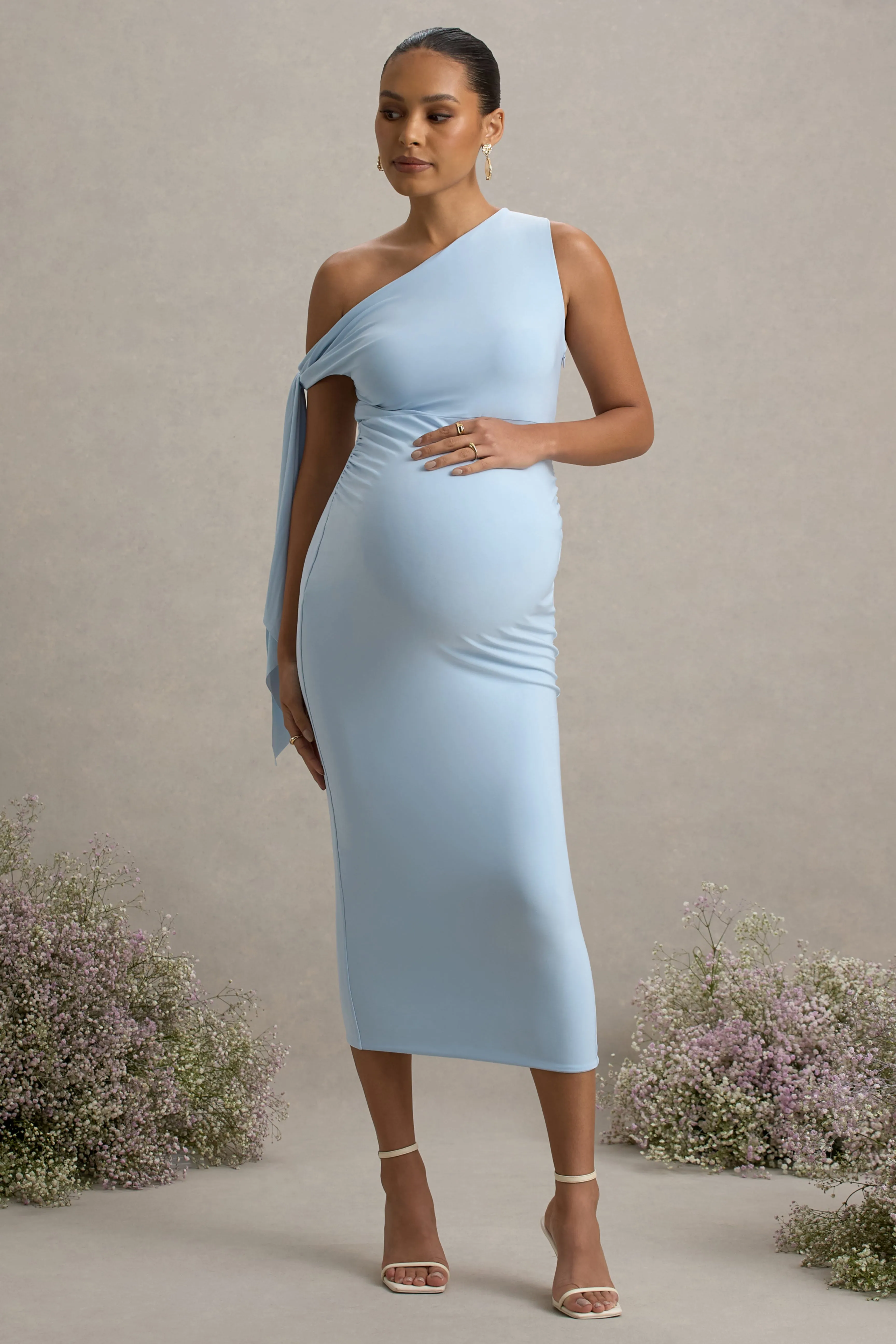 Katarine | Powder Blue Asymmetric Knot Maternity Midi Dress sold by Club L London product image thumbnail 4