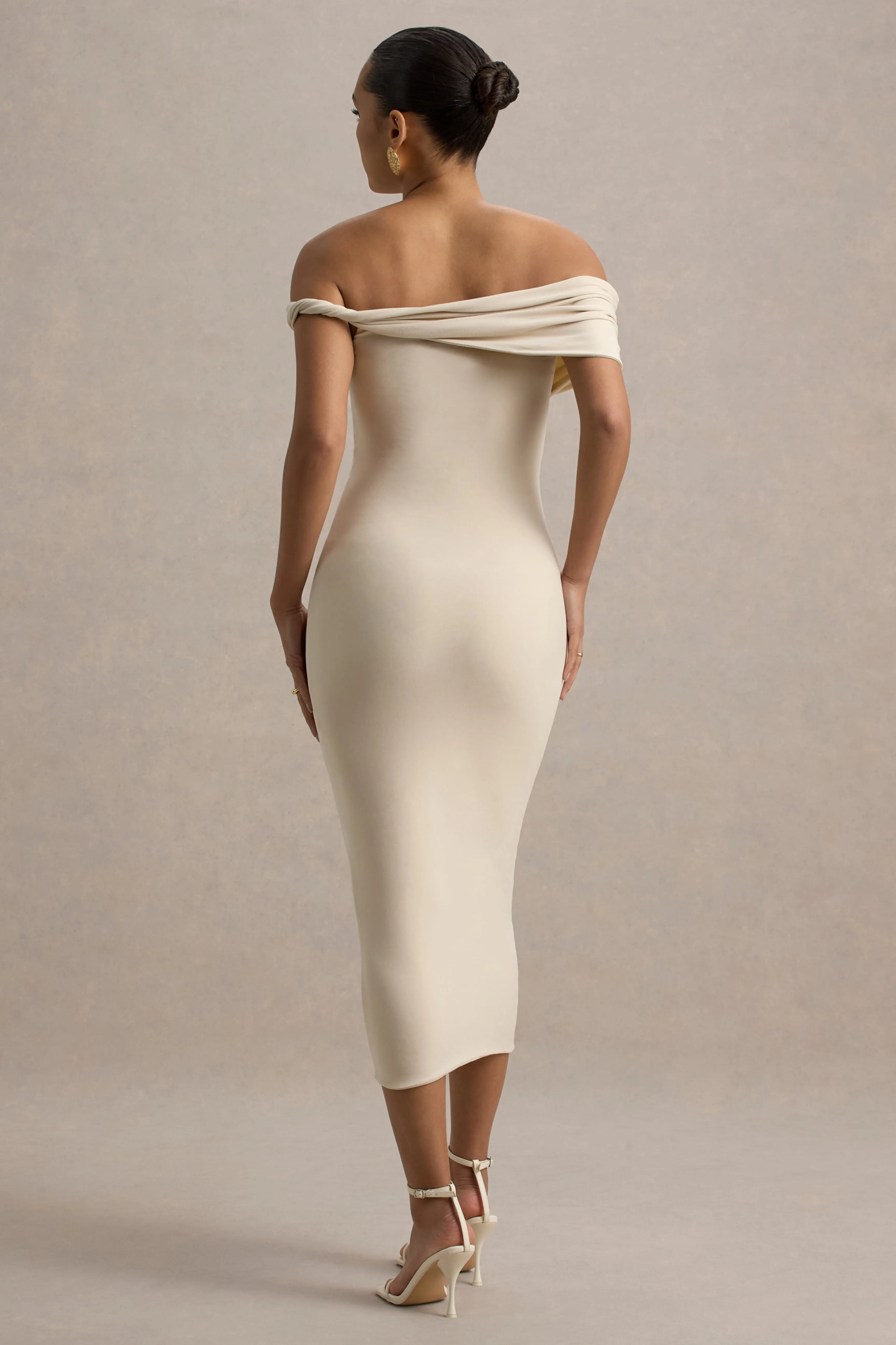 Skye | Sand Twisted Bardot Midi Dress sold by Club L London product image thumbnail 2