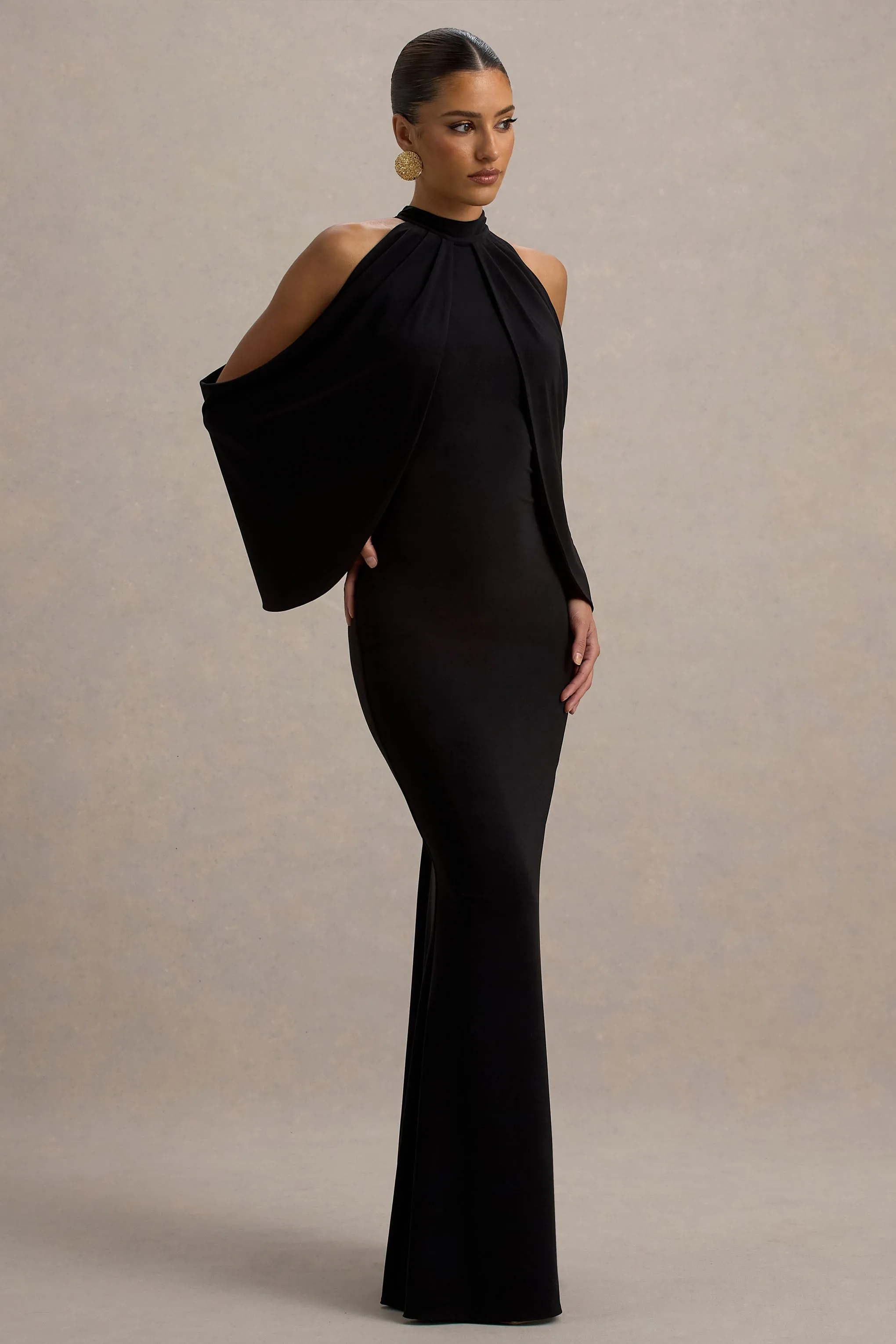 Teresa | Black High-Neck Cold-Shoulder Maxi Dress sold by Club L London product image thumbnail 5